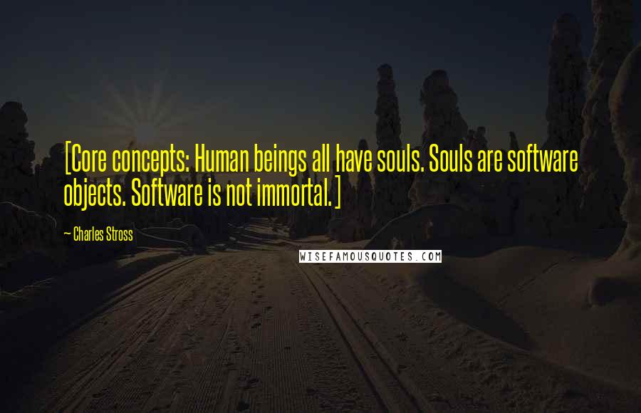 Charles Stross Quotes: [Core concepts: Human beings all have souls. Souls are software objects. Software is not immortal.]