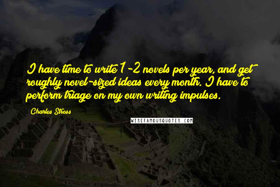 Charles Stross Quotes: I have time to write 1-2 novels per year, and get roughly novel-sized ideas every month. I have to perform triage on my own writing impulses.