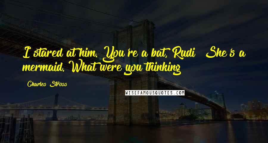 Charles Stross Quotes: I stared at him. You're a bat, Rudi! She's a mermaid. What were you thinking?