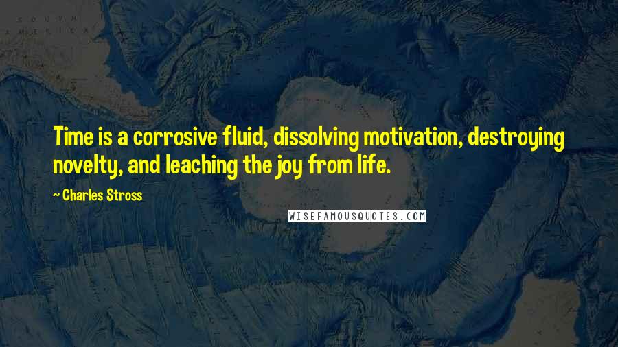 Charles Stross Quotes: Time is a corrosive fluid, dissolving motivation, destroying novelty, and leaching the joy from life.