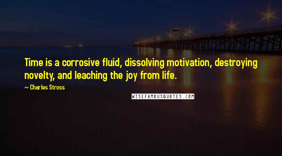 Charles Stross Quotes: Time is a corrosive fluid, dissolving motivation, destroying novelty, and leaching the joy from life.