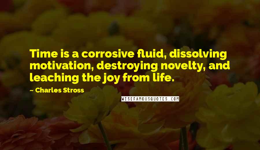 Charles Stross Quotes: Time is a corrosive fluid, dissolving motivation, destroying novelty, and leaching the joy from life.
