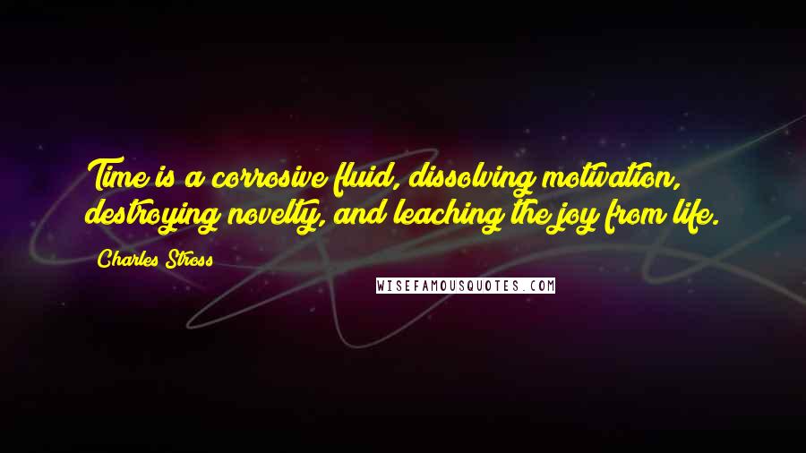 Charles Stross Quotes: Time is a corrosive fluid, dissolving motivation, destroying novelty, and leaching the joy from life.