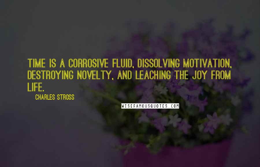 Charles Stross Quotes: Time is a corrosive fluid, dissolving motivation, destroying novelty, and leaching the joy from life.