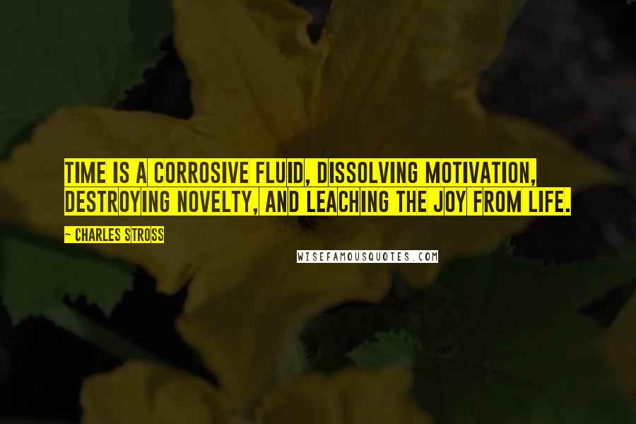 Charles Stross Quotes: Time is a corrosive fluid, dissolving motivation, destroying novelty, and leaching the joy from life.
