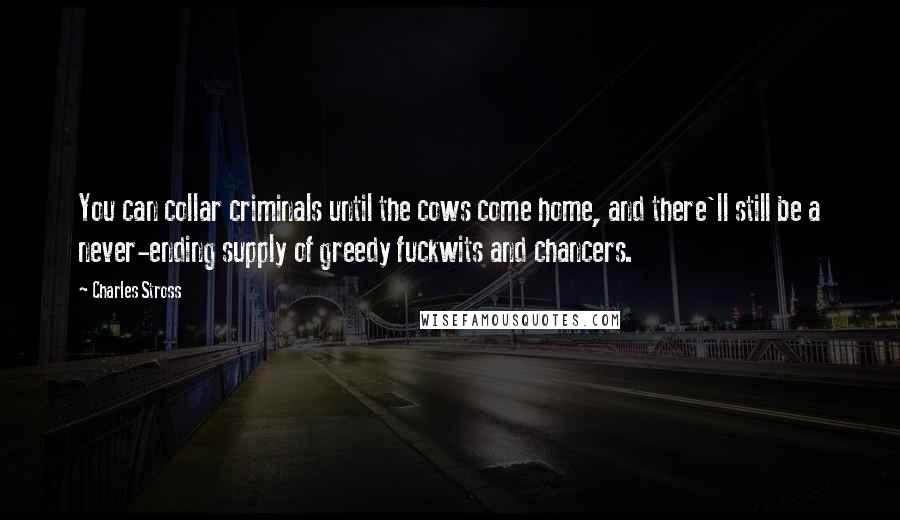 Charles Stross Quotes: You can collar criminals until the cows come home, and there'll still be a never-ending supply of greedy fuckwits and chancers.