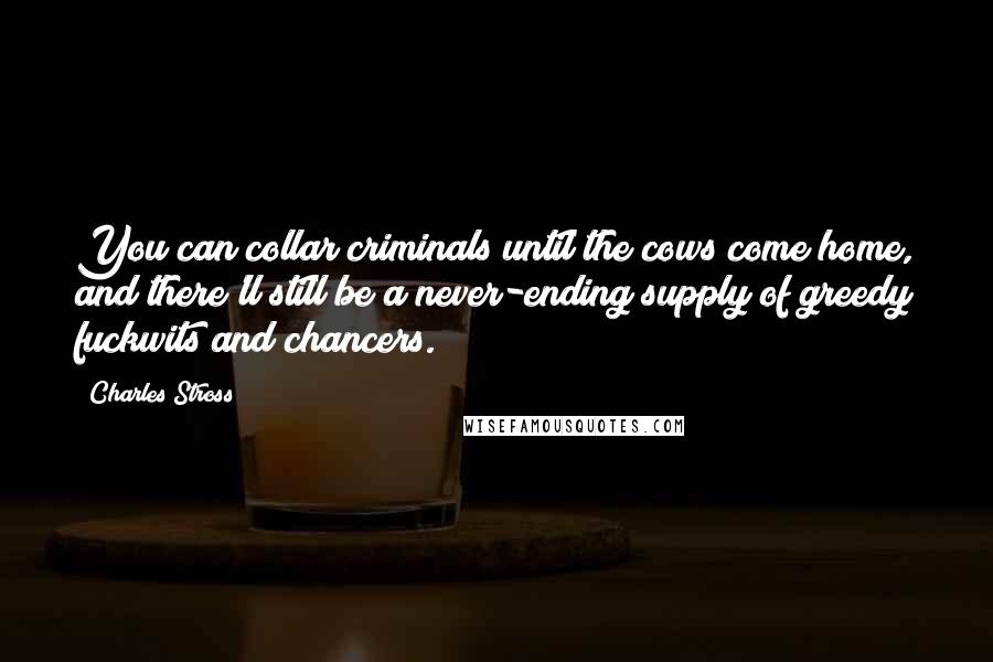 Charles Stross Quotes: You can collar criminals until the cows come home, and there'll still be a never-ending supply of greedy fuckwits and chancers.