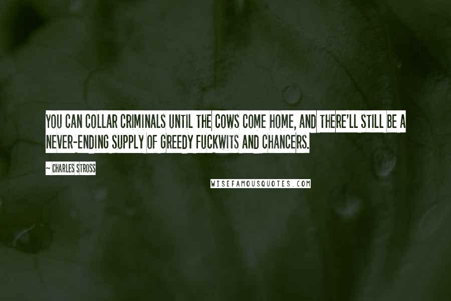 Charles Stross Quotes: You can collar criminals until the cows come home, and there'll still be a never-ending supply of greedy fuckwits and chancers.