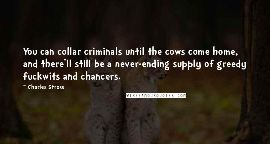 Charles Stross Quotes: You can collar criminals until the cows come home, and there'll still be a never-ending supply of greedy fuckwits and chancers.