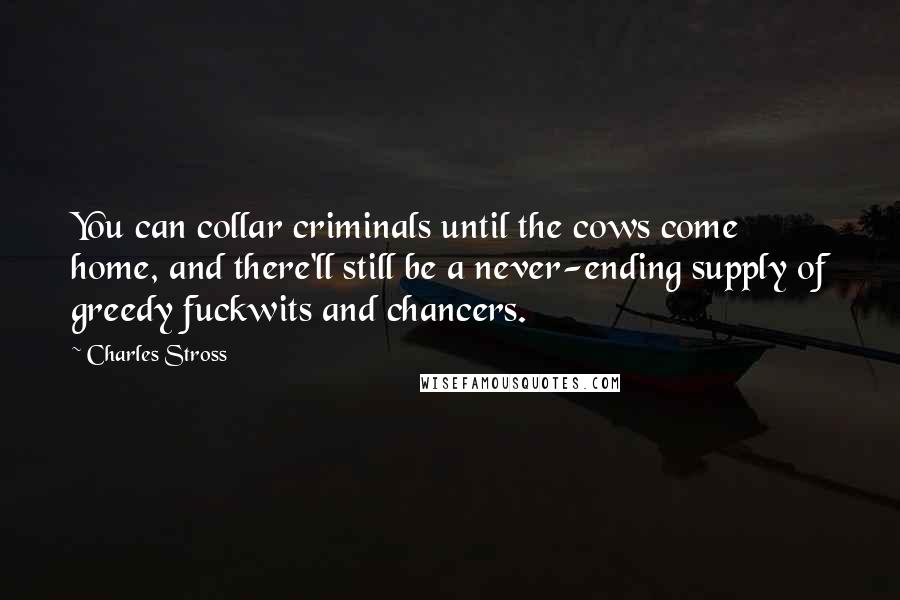 Charles Stross Quotes: You can collar criminals until the cows come home, and there'll still be a never-ending supply of greedy fuckwits and chancers.