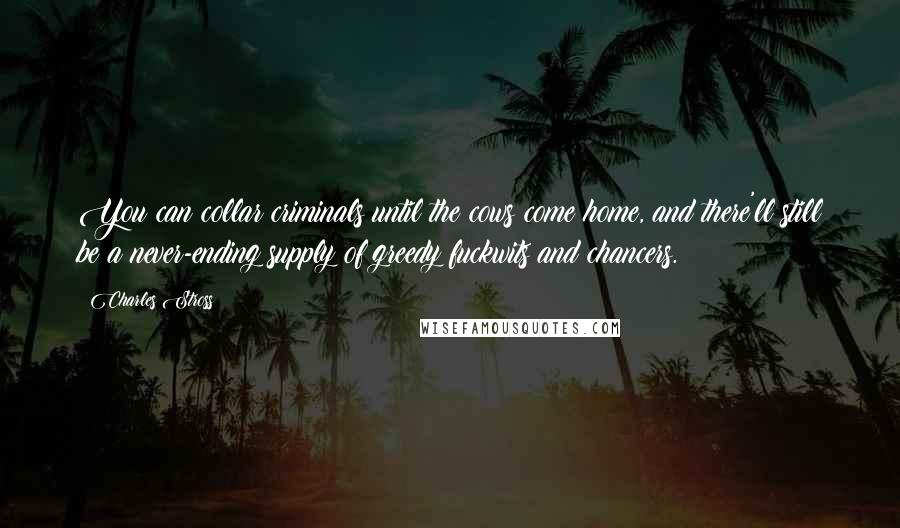 Charles Stross Quotes: You can collar criminals until the cows come home, and there'll still be a never-ending supply of greedy fuckwits and chancers.