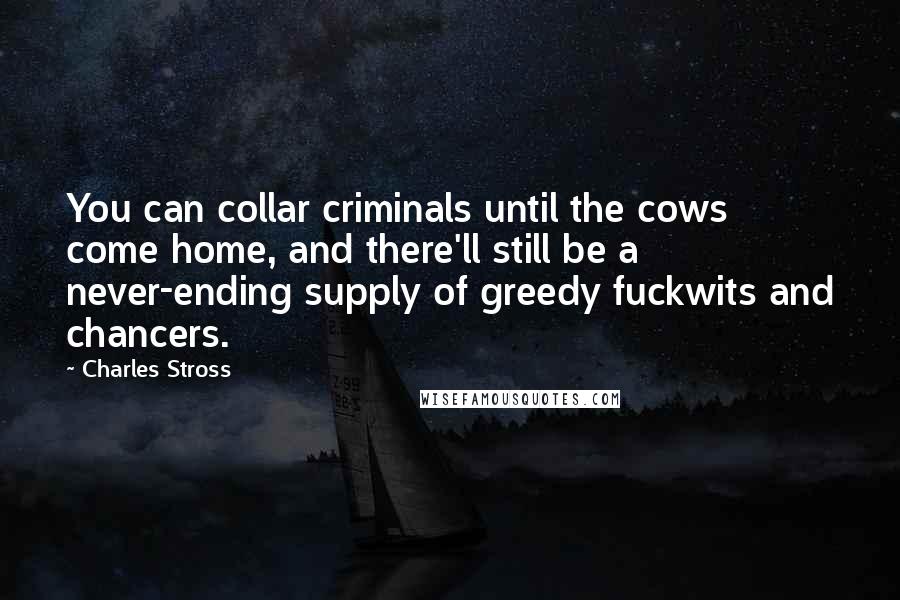 Charles Stross Quotes: You can collar criminals until the cows come home, and there'll still be a never-ending supply of greedy fuckwits and chancers.