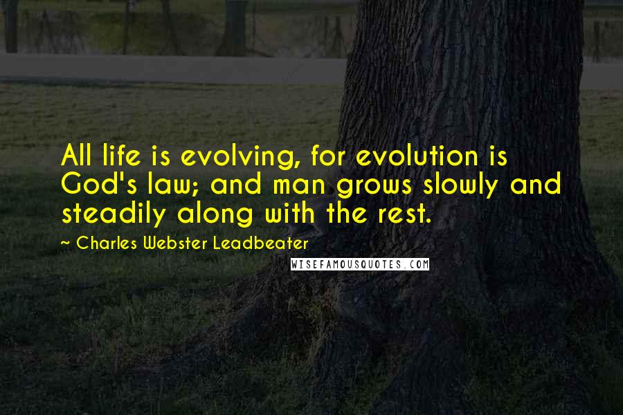 Charles Webster Leadbeater Quotes: All life is evolving, for evolution is God's law; and man grows slowly and steadily along with the rest.