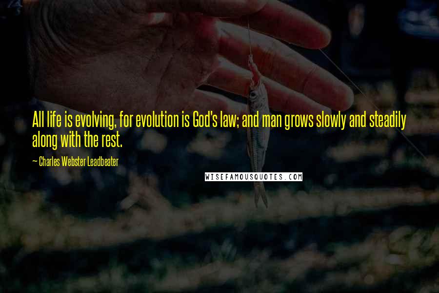 Charles Webster Leadbeater Quotes: All life is evolving, for evolution is God's law; and man grows slowly and steadily along with the rest.