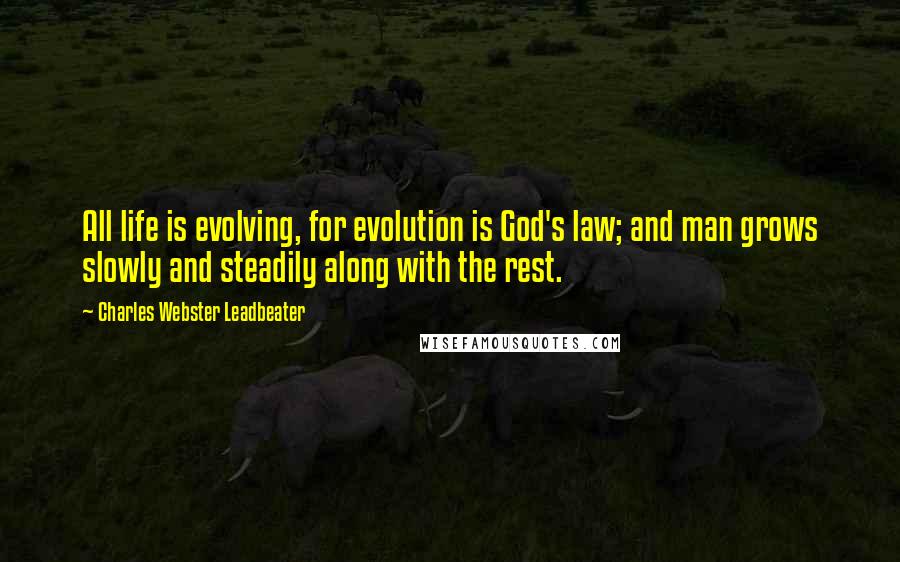 Charles Webster Leadbeater Quotes: All life is evolving, for evolution is God's law; and man grows slowly and steadily along with the rest.