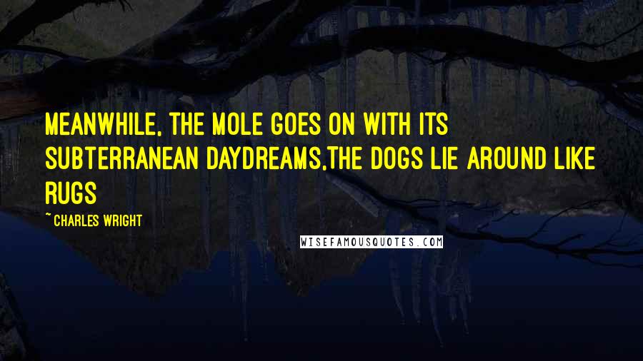 Charles Wright Quotes: Meanwhile, the mole goes on with its subterranean daydreams,The dogs lie around like rugs