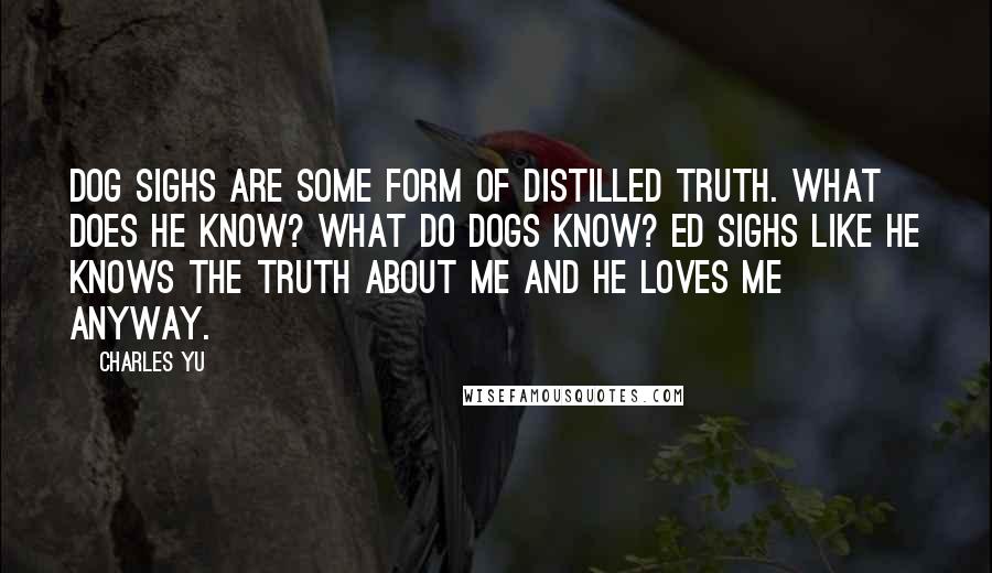 Charles Yu Quotes: Dog sighs are some form of distilled truth. What does he know? What do dogs know? Ed sighs like he knows the truth about me and he loves me anyway.