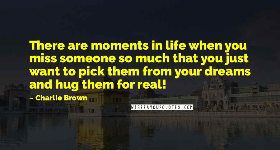 Charlie Brown Quotes: There are moments in life when you miss someone so much that you just want to pick them from your dreams and hug them for real!