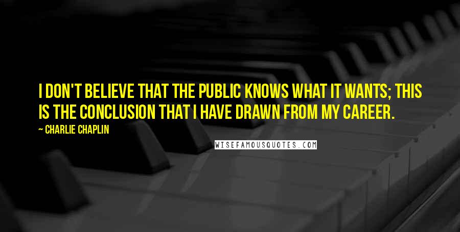 Charlie Chaplin Quotes: I don't believe that the public knows what it wants; this is the conclusion that I have drawn from my career.