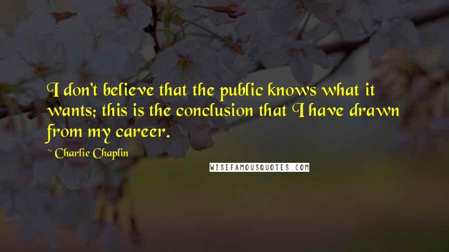 Charlie Chaplin Quotes: I don't believe that the public knows what it wants; this is the conclusion that I have drawn from my career.