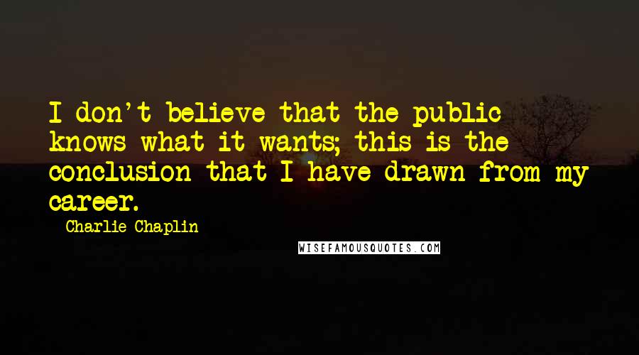 Charlie Chaplin Quotes: I don't believe that the public knows what it wants; this is the conclusion that I have drawn from my career.