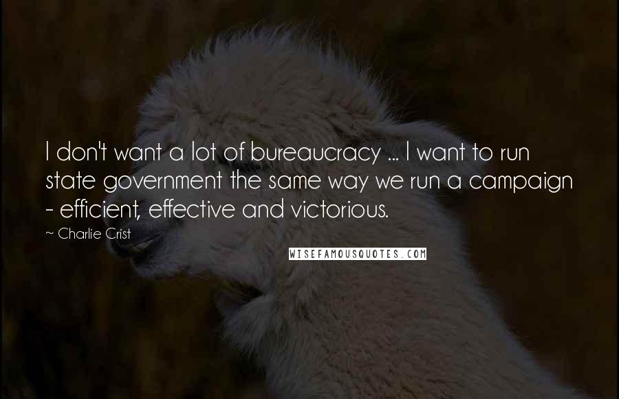 Charlie Crist Quotes: I don't want a lot of bureaucracy ... I want to run state government the same way we run a campaign - efficient, effective and victorious.