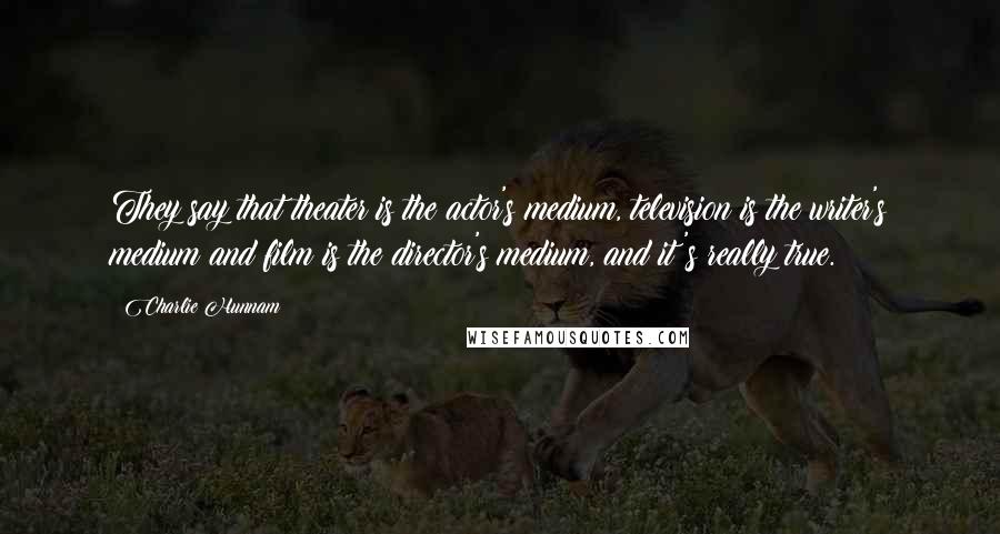 Charlie Hunnam Quotes: They say that theater is the actor's medium, television is the writer's medium and film is the director's medium, and it's really true.