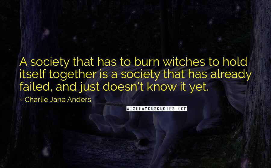 Charlie Jane Anders Quotes: A society that has to burn witches to hold itself together is a society that has already failed, and just doesn't know it yet.