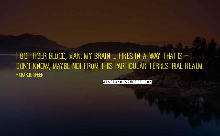 Charlie Sheen Quotes: I got tiger blood, man. My brain ... fires in a way that is - I don't know, maybe not from this particular terrestrial realm.