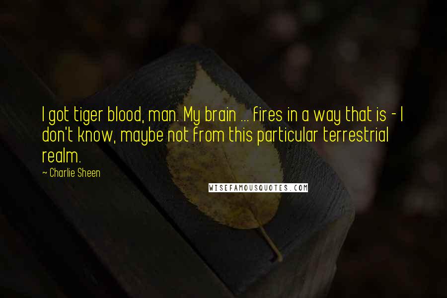 Charlie Sheen Quotes: I got tiger blood, man. My brain ... fires in a way that is - I don't know, maybe not from this particular terrestrial realm.