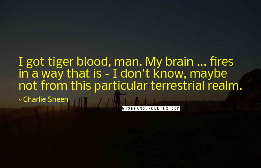 Charlie Sheen Quotes: I got tiger blood, man. My brain ... fires in a way that is - I don't know, maybe not from this particular terrestrial realm.
