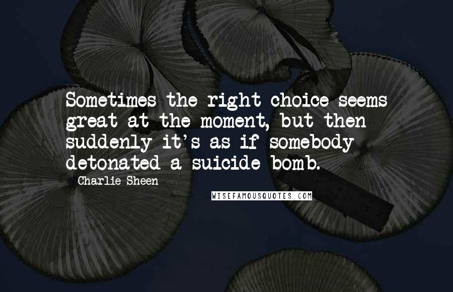 Charlie Sheen Quotes: Sometimes the right choice seems great at the moment, but then suddenly it's as if somebody detonated a suicide bomb.