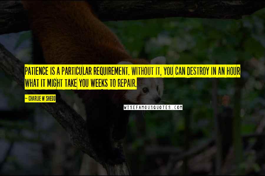 Charlie W Shedd Quotes: Patience is a particular requirement. Without it, you can destroy in an hour what it might take you weeks to repair.