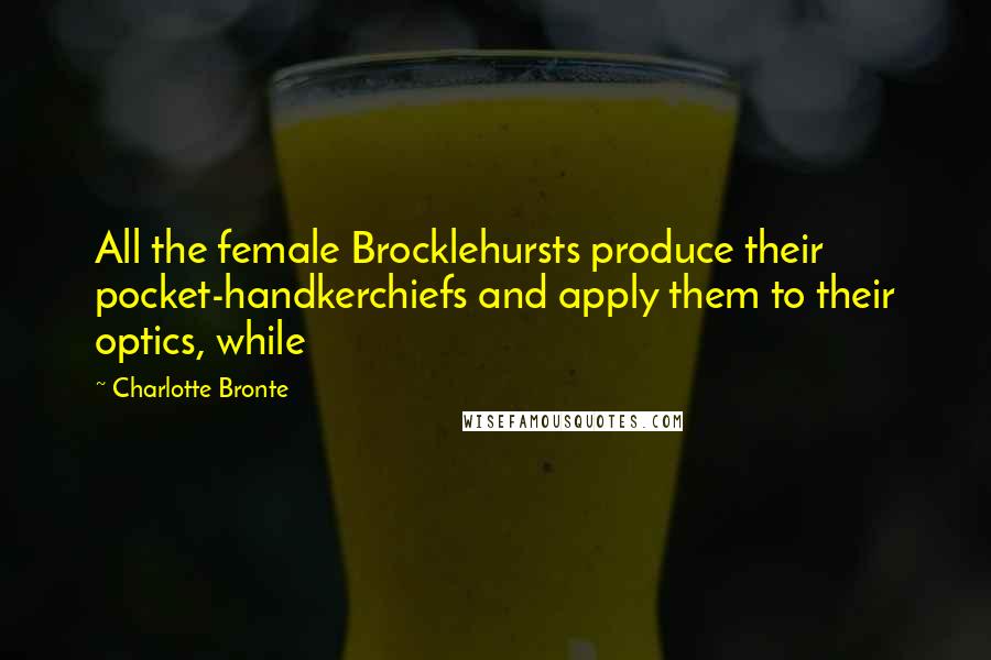 Charlotte Bronte Quotes: All the female Brocklehursts produce their pocket-handkerchiefs and apply them to their optics, while