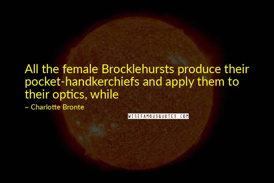 Charlotte Bronte Quotes: All the female Brocklehursts produce their pocket-handkerchiefs and apply them to their optics, while