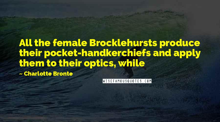 Charlotte Bronte Quotes: All the female Brocklehursts produce their pocket-handkerchiefs and apply them to their optics, while