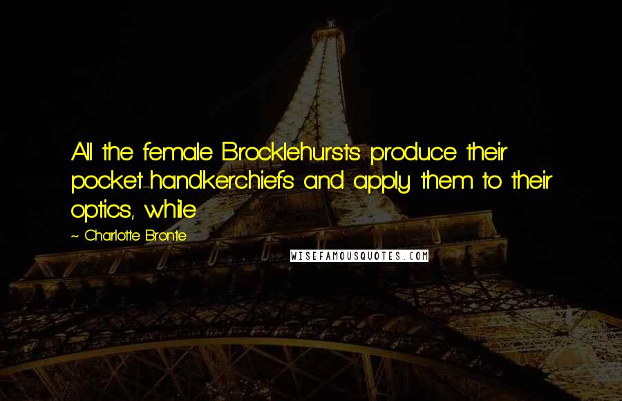 Charlotte Bronte Quotes: All the female Brocklehursts produce their pocket-handkerchiefs and apply them to their optics, while