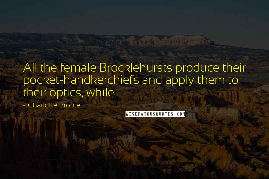 Charlotte Bronte Quotes: All the female Brocklehursts produce their pocket-handkerchiefs and apply them to their optics, while