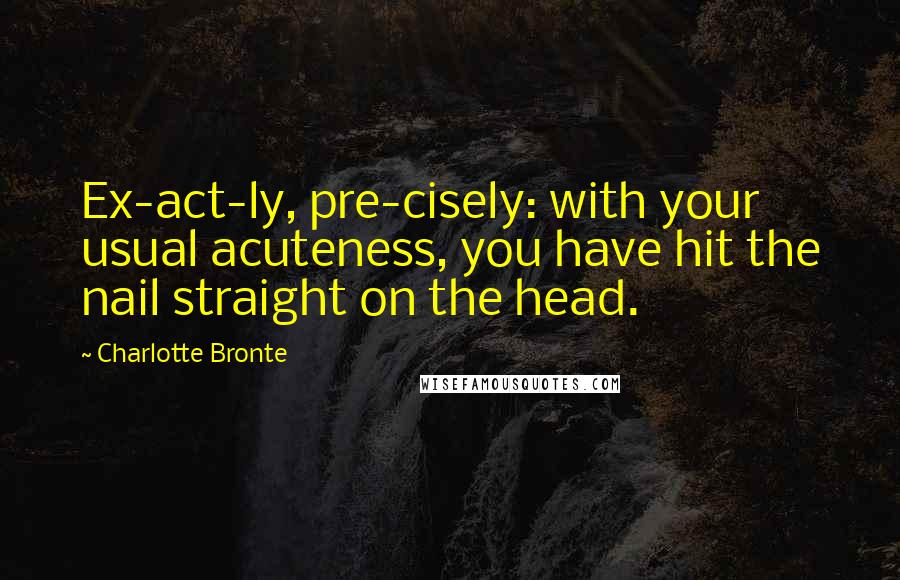 Charlotte Bronte Quotes: Ex-act-ly, pre-cisely: with your usual acuteness, you have hit the nail straight on the head.