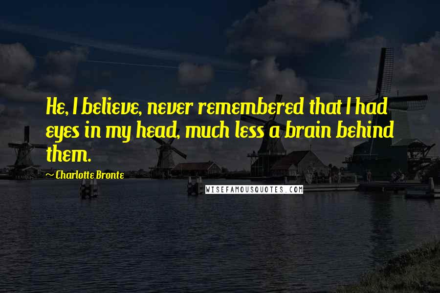 Charlotte Bronte Quotes: He, I believe, never remembered that I had eyes in my head, much less a brain behind them.