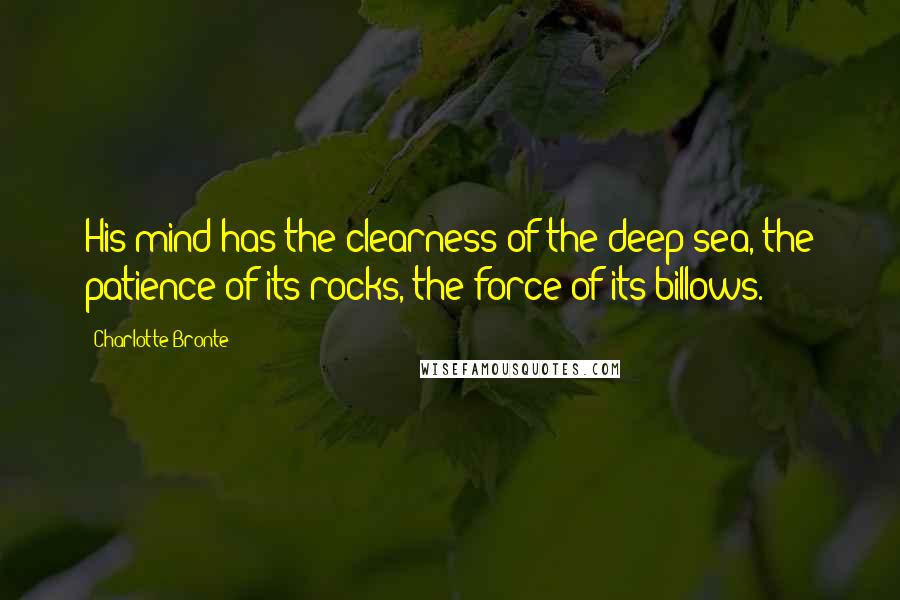 Charlotte Bronte Quotes: His mind has the clearness of the deep sea, the patience of its rocks, the force of its billows.