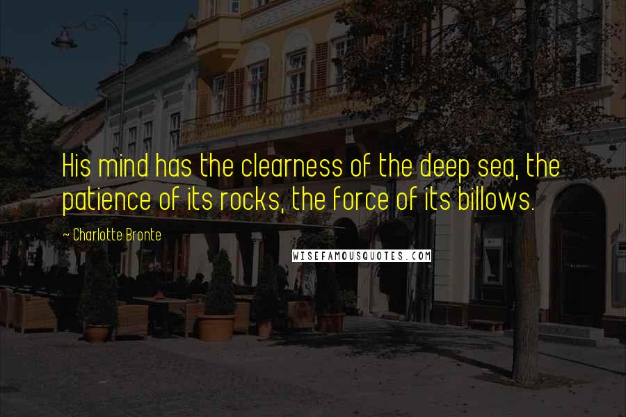 Charlotte Bronte Quotes: His mind has the clearness of the deep sea, the patience of its rocks, the force of its billows.