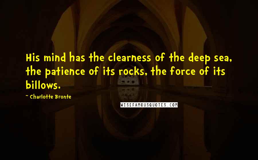 Charlotte Bronte Quotes: His mind has the clearness of the deep sea, the patience of its rocks, the force of its billows.