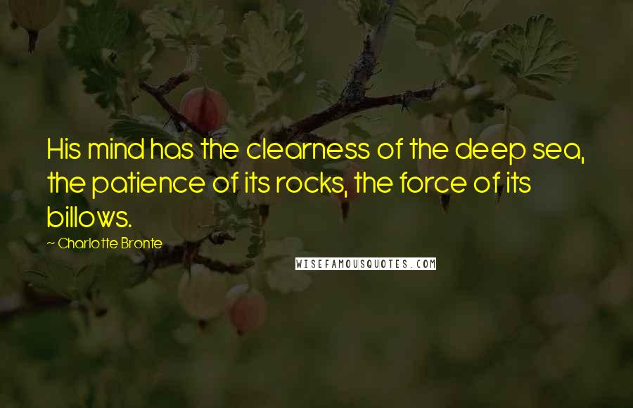 Charlotte Bronte Quotes: His mind has the clearness of the deep sea, the patience of its rocks, the force of its billows.