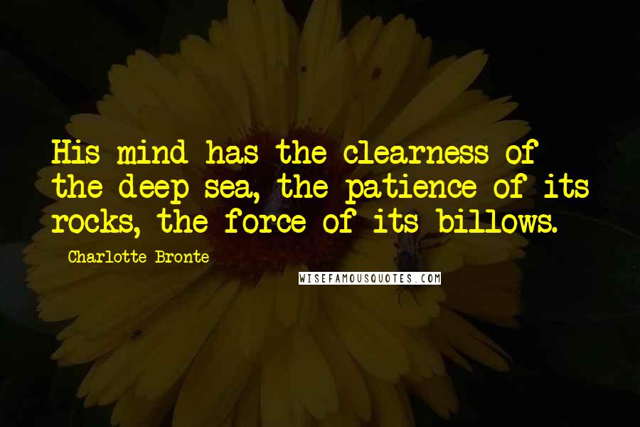 Charlotte Bronte Quotes: His mind has the clearness of the deep sea, the patience of its rocks, the force of its billows.