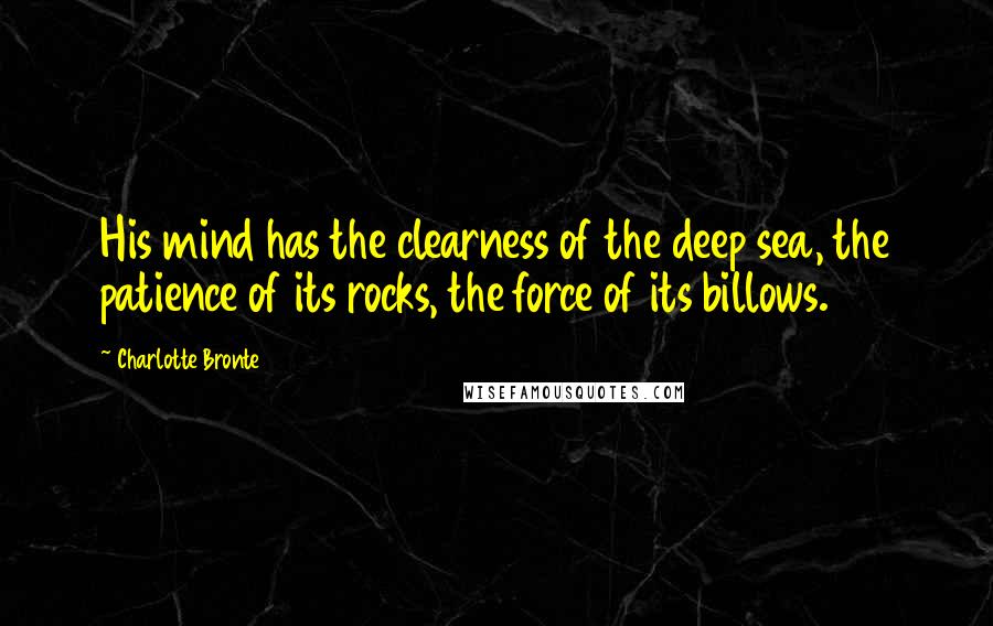 Charlotte Bronte Quotes: His mind has the clearness of the deep sea, the patience of its rocks, the force of its billows.