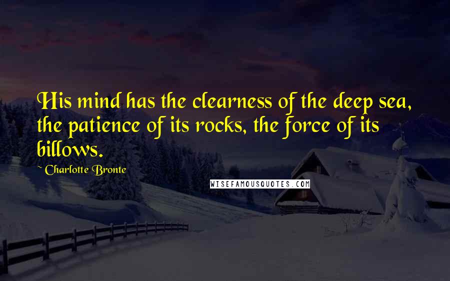 Charlotte Bronte Quotes: His mind has the clearness of the deep sea, the patience of its rocks, the force of its billows.