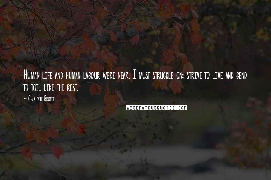 Charlotte Bronte Quotes: Human life and human labour were near. I must struggle on: strive to live and bend to toil like the rest.