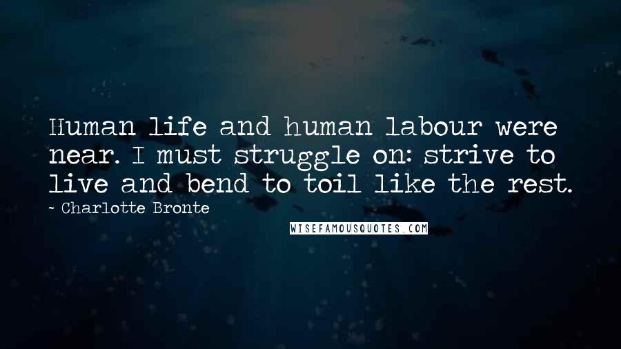 Charlotte Bronte Quotes: Human life and human labour were near. I must struggle on: strive to live and bend to toil like the rest.