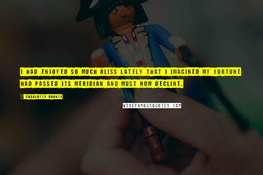 Charlotte Bronte Quotes: I had enjoyed so much bliss lately that i imagined my fortune had passed its meridian and must now decline.